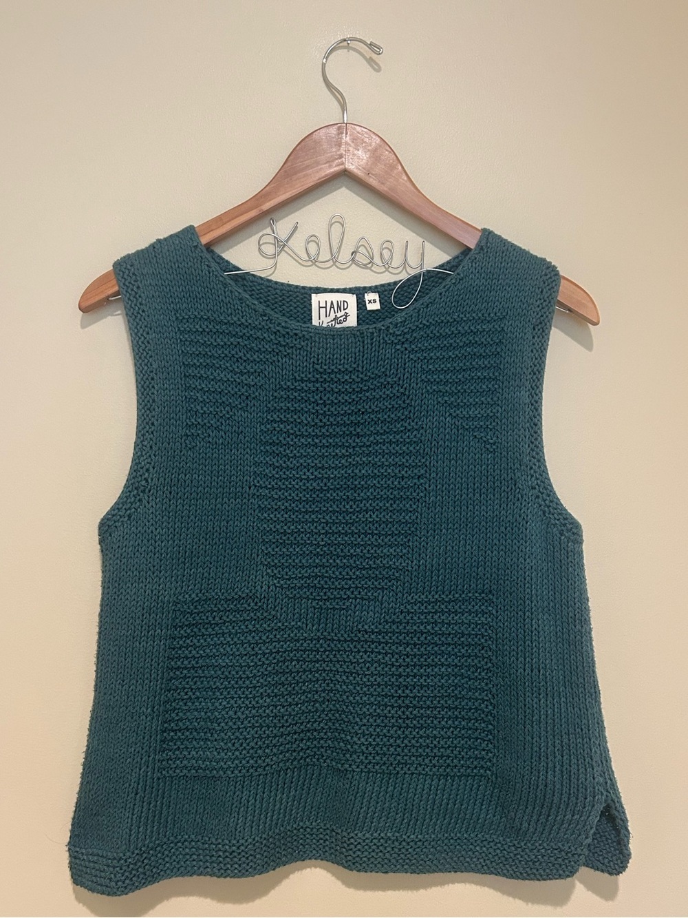 Hand Knitted Kumbeshwar Teal 100% Cotton Vest Size XS Made in Nepal
